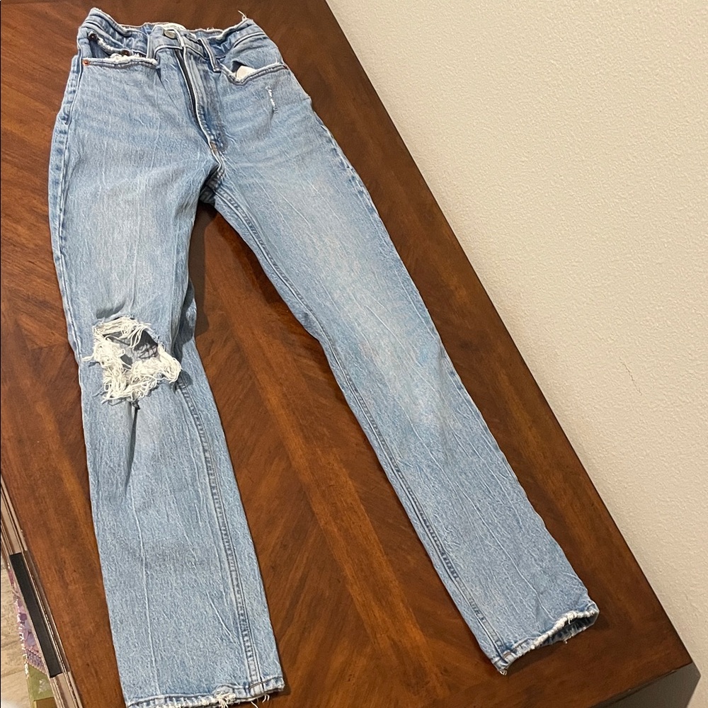 Abercrombie & Fitch Light Blue Distressed Straight Leg Jeans